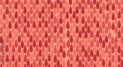 Seamless pattern of red and pink liquid droplets representing rain or blood for medical and nature themed designs.