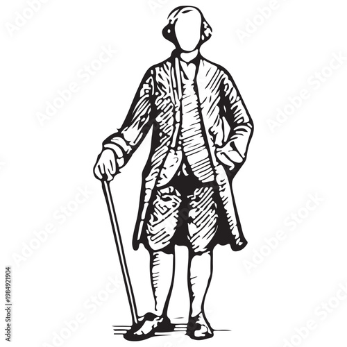 Bild auf Leinwand Colonial Gentleman Standing Vintage Fashion Historical Character Illustration