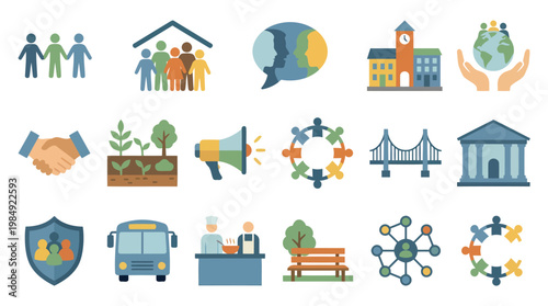 Social Community Collaboration and Support Icons Set.