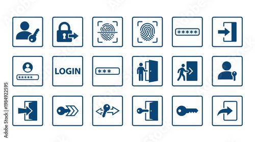 Security authentication icons illustrating user login and privacy concepts.