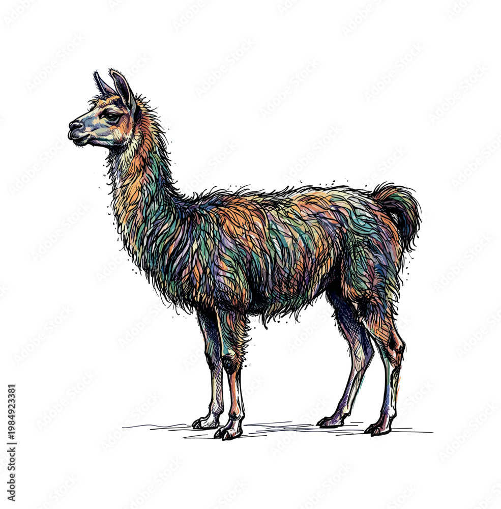 Fototapeta premium Vibrant, colorful llama illustration with a unique artistic style