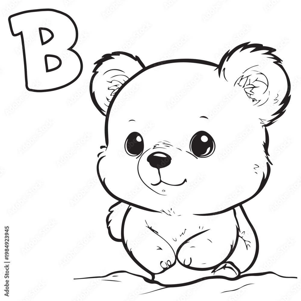 Fototapeta premium Vector coloring page: Letter B with cute bear
