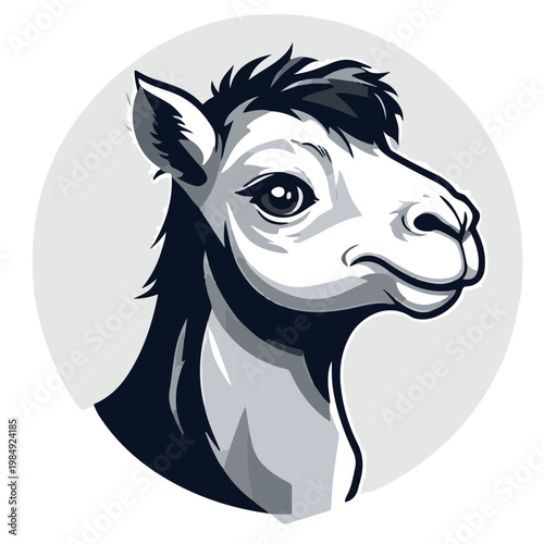 Minimalist B&W vector logo of a camel head