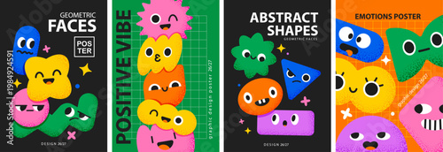 Funny geometric characters posters set