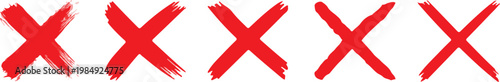 red x mark cross icon set hand drawn brush stroke grunge bold rejection error cancel symbol vector design