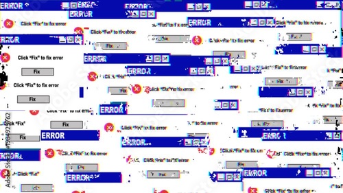 system crash error windows pop up chaos animation video in 4k, digital system failure error popup chaos animation,old pc error message glitch aesthetic background.