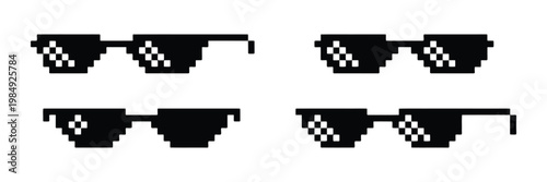 Pixel Style Thug Life Glasses Vector, Black Meme Sunglasses Icon, Retro 8 Bit Deal with It Glasses Illustration, Internet Meme Symbol for Gaming, Social Media, Stickers, and Digital Design