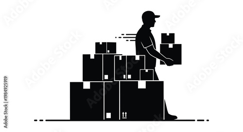 A delivery person carrying multiple packages depicted in a striking black silhouette high quality professional detailed modern elegant stylish clean crisp