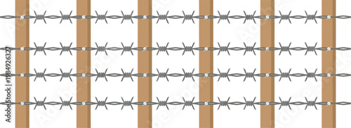 Vector Illustration of Barbed Wire Fence, Sharp Metal Wire Protection for Security and Border Control