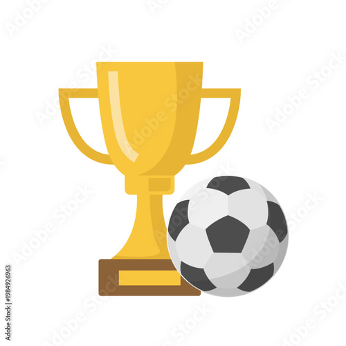 Gold trophy and soccer ball. Award ceremony. Hand-drawn vector illustration.