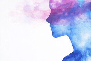Abstract watercolor silhouette focusing on mental health and emotional well-being during Stress Awareness Day