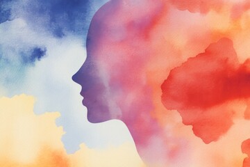 Exploring mental health through abstract watercolor silhouette for stress awareness