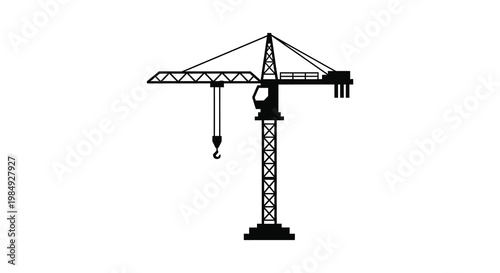 A stark black silhouette of a towering construction crane against a plain white background showcasing industrial design silhouette high quality professional