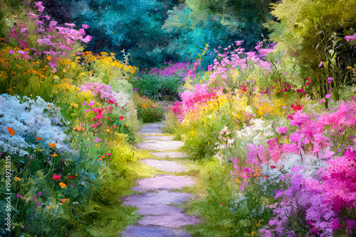 Beautiful Flower Pathway Surrounded by Colorful Blooms