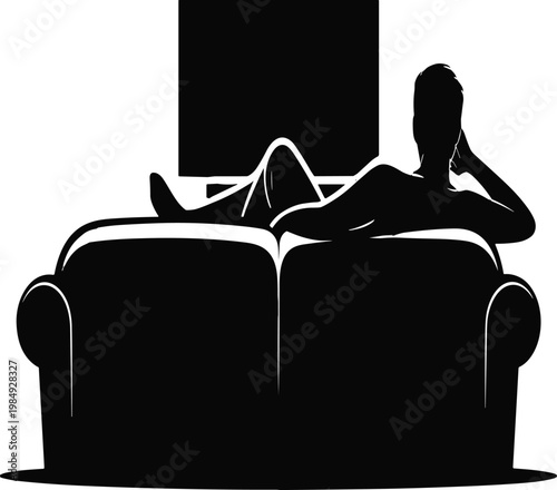Silhouette of person relaxing on couch, legs crossed vector illustration