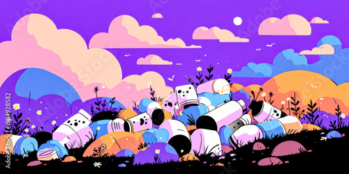 Close Up Illustration of Scattered White Plastic Waste