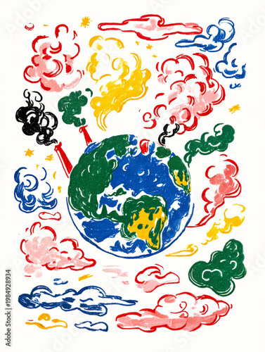 Dramatic Artistic Representation of Earth with Emissions