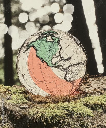 A Glowing Green Globe on Lush Moss in a Forest