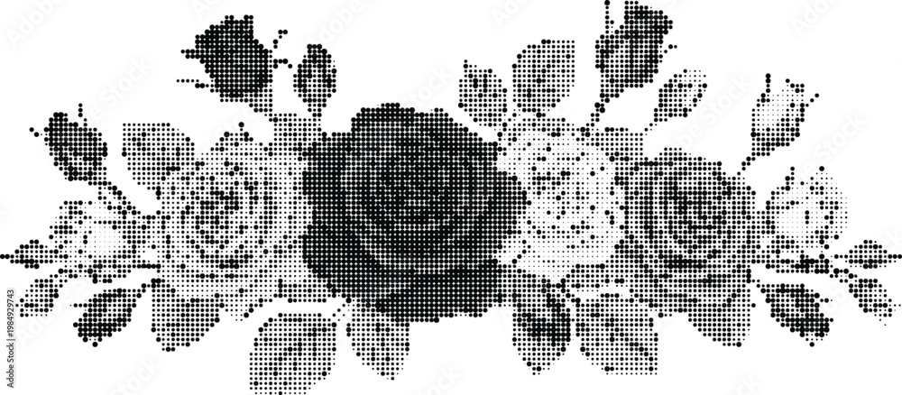 Fototapeta premium Elegant floral border design vector art with halftone effect on transparent background, perfect for decorative elements.