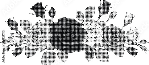 Elegant floral border design vector art with halftone effect on transparent background, perfect for decorative elements.