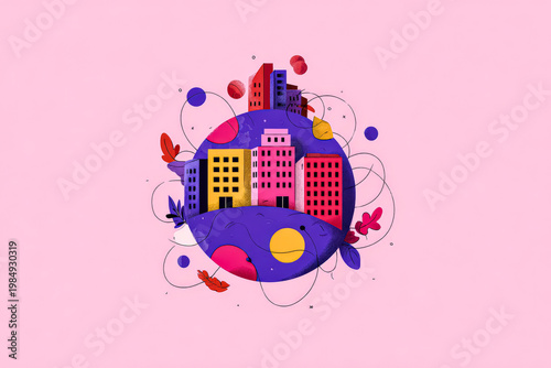 Symbolic Illustration of ESG Concept with Globe and Buildings