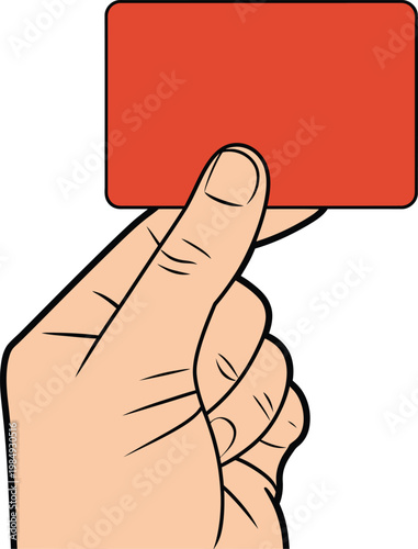 Red card referee illustration, hand holding penalty card for sports foul decision, football match discipline, and referee authority design.