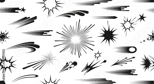Collection of abstract black and white graphic design elements.
