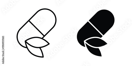 Herbal capsule icon and symbol. Vector icons set