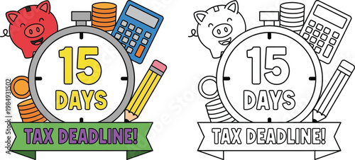 15 Days Tax Deadline Countdown with Financial Objects Vector