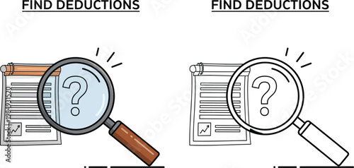 Find Deductions Magnifying Glass Over Tax Document Vector