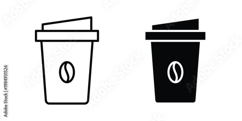 Hot coffee cup icon and symbol. Vector icons set