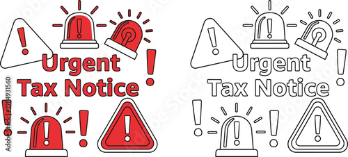 Urgent Tax Notice with Blinking Sirens and Warning Signs Vector
