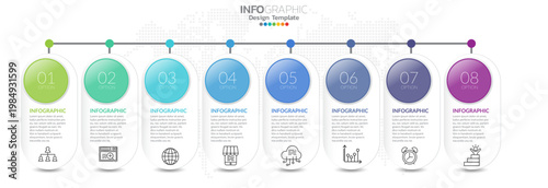 An infographic template with colorful circles and icons on a white background