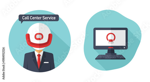 Call center representation with a headset and computer presented as a flat vector illustration silhouette high quality professional detailed modern elegant