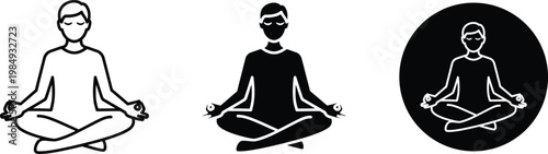 Meditating figures silhouette three women in lotus position black and white illustration