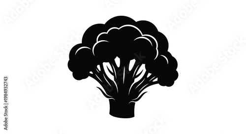 A striking black silhouette of a broccoli floret simple and botanical silhouette