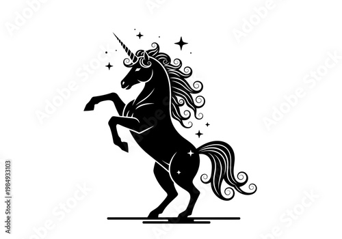A very stylish and elegant black unicorn silhouette with some stars and sparkles in unique look