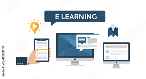 Digital learning platforms displayed with devices including a laptop tablet and phone emphasizing online education silhouette high quality professional detailed