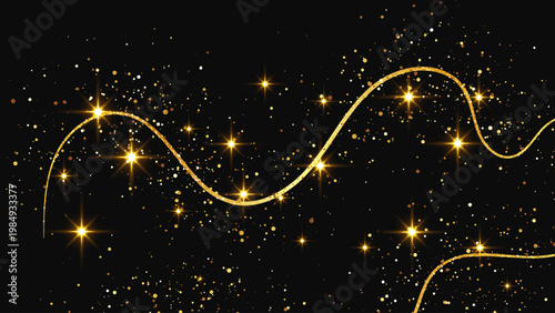 Gold glittering confetti wave and stardust