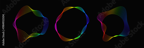 Set of fluid circular frames with multicolored wavy contours