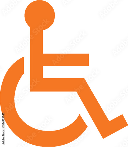 Orange wheelchair accessibility symbol isolated on white background, disabled access icon