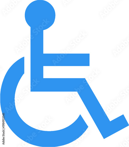 Blue wheelchair accessibility symbol isolated on white background, disabled access icon