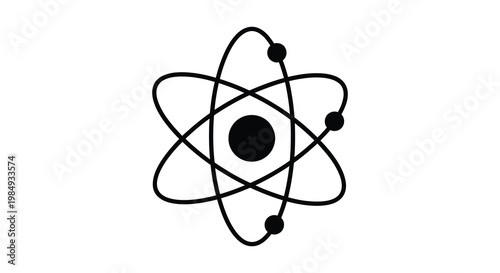 A black atomic model depiction with orbiting electrons a striking silhouette