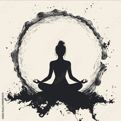 vector Person meditating silhouette black on white background simple shapes svg vector graphic