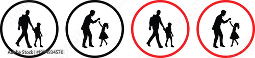 Father and Child Silhouette Set in Circle Frame – Family Love, Parenting and Care Vector Icons Collection