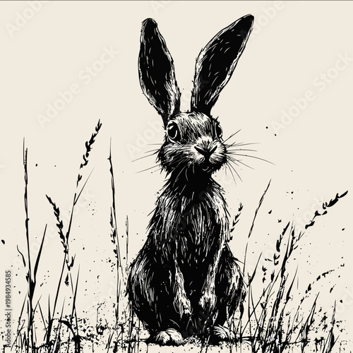 black silhouette jack rabbit on a white backgrounk vector