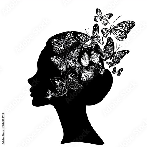 black silhouette painted lady butterfly on a white backgrounk vector