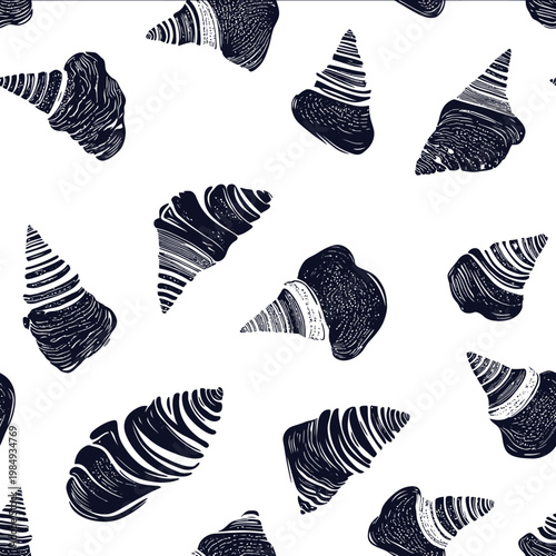 vector conch silhouette black on white background simple shapes svg pattern