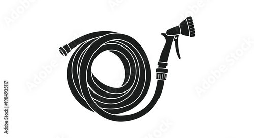 A coiled garden hose with a spray nozzle depicted in black silhouette