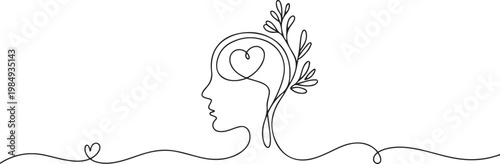 Continuous one line drawing Psychology. World mental health day concept. one line icon drawing vector